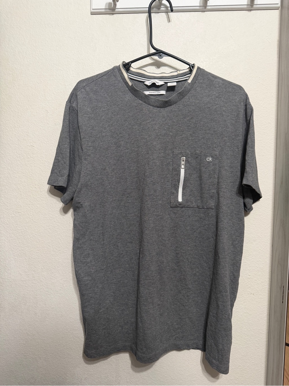 Calvin Klein Men's Heather Gray Short Sleeve Tee with Zip Pocket